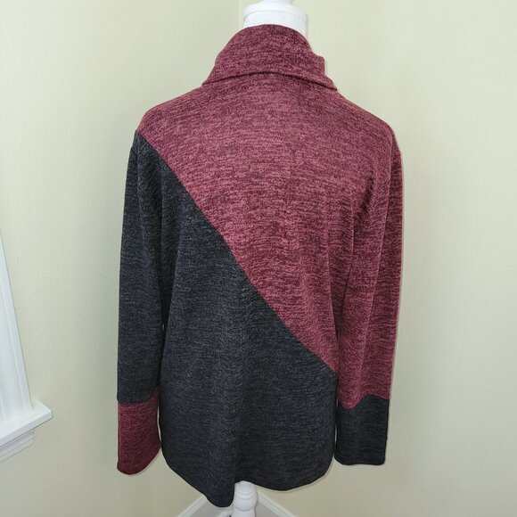 Seven Forty Two Tunic Asymmetric Color Accent Cowl Neck Burgundy Black Marled S - Picture 6 of 13